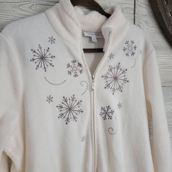 Breckenridge Cream Snowflake Fleece Full Zip Sweater Women's SZ XL Holiday NWT - Picture 5 of 5